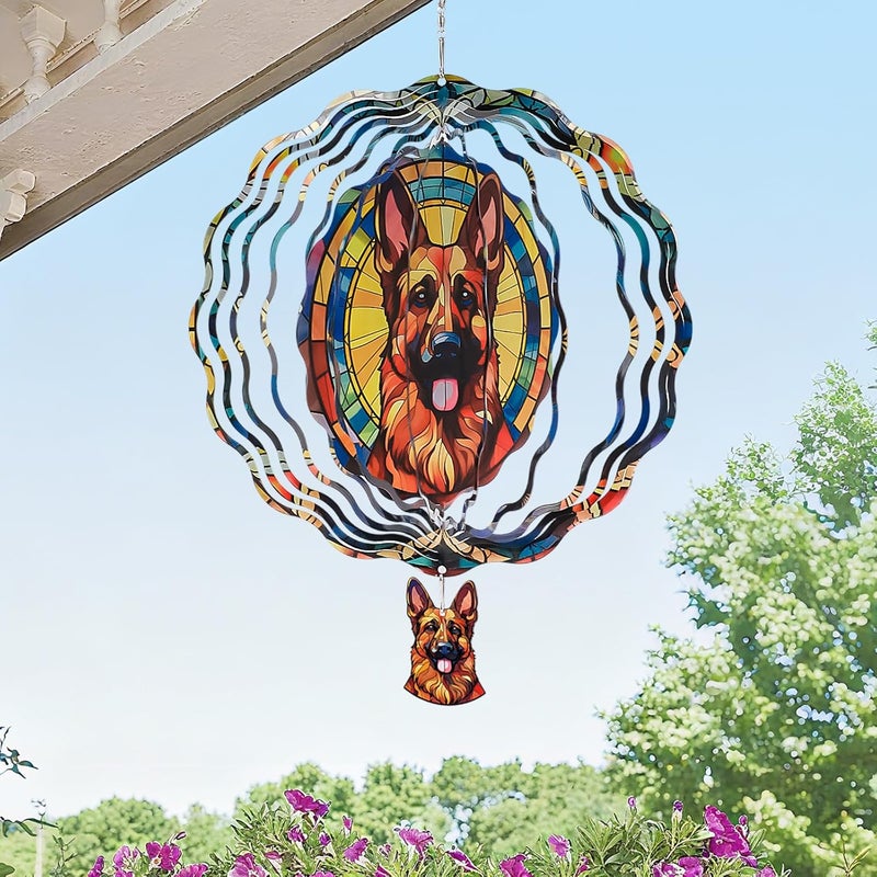 Riletese German Shepherd Wind Spinners Outdoor - 3D Cute Dog for Women, Wind Spinner for Yard Patio Ornament Garden Decor, 12 Inch Hanging Kinetic Metal Wind Spinners Sculpture - Image 5